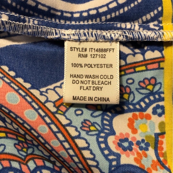 Pink Owl Large Blue Multicolor Abstract Artsy Boho Blouse One Pleat Bell Sleeves - Picture 6 of 6